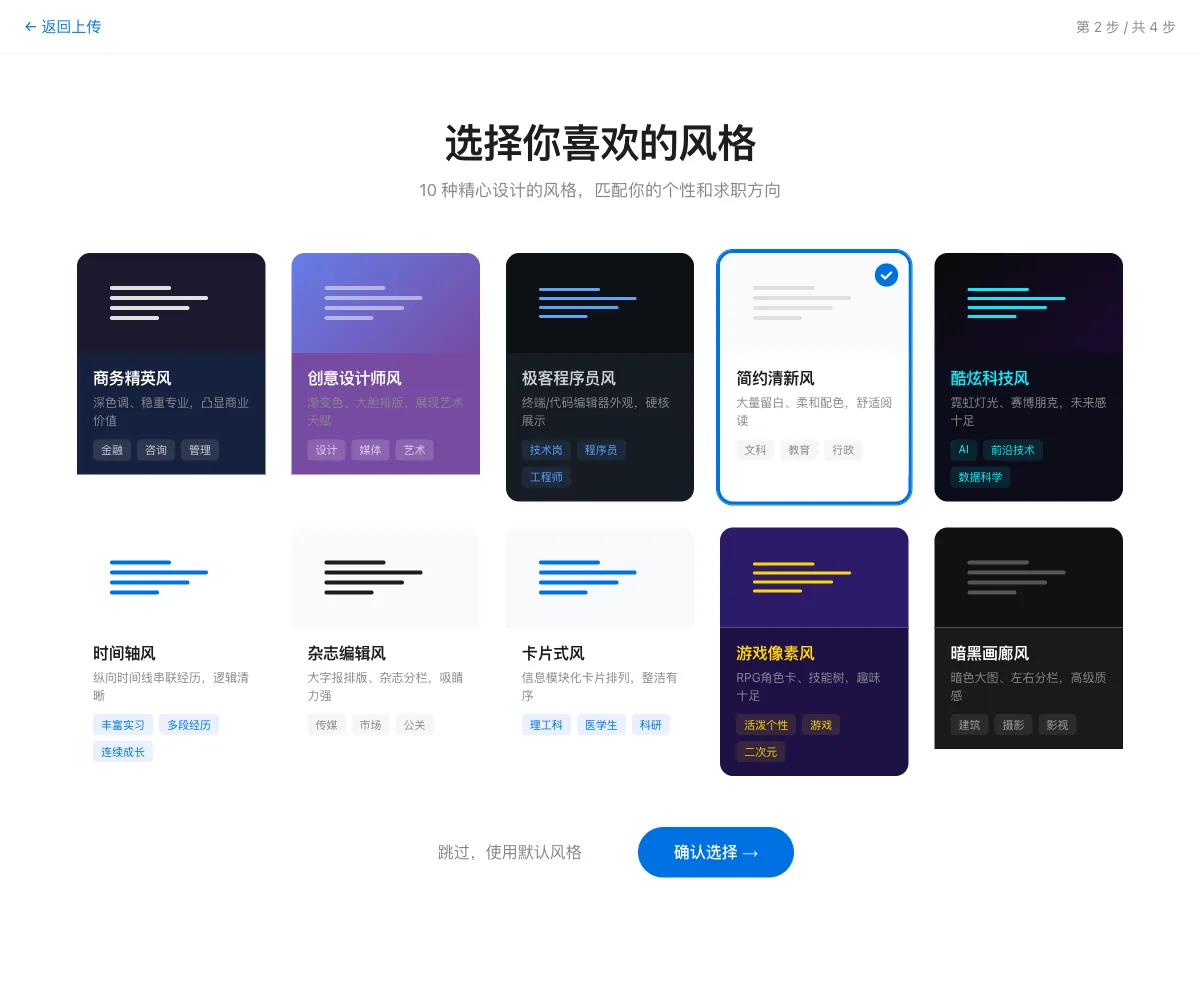 风格模板市场 - 10 种风格模板选型：免费/付费/推荐分类，一键预览与切换